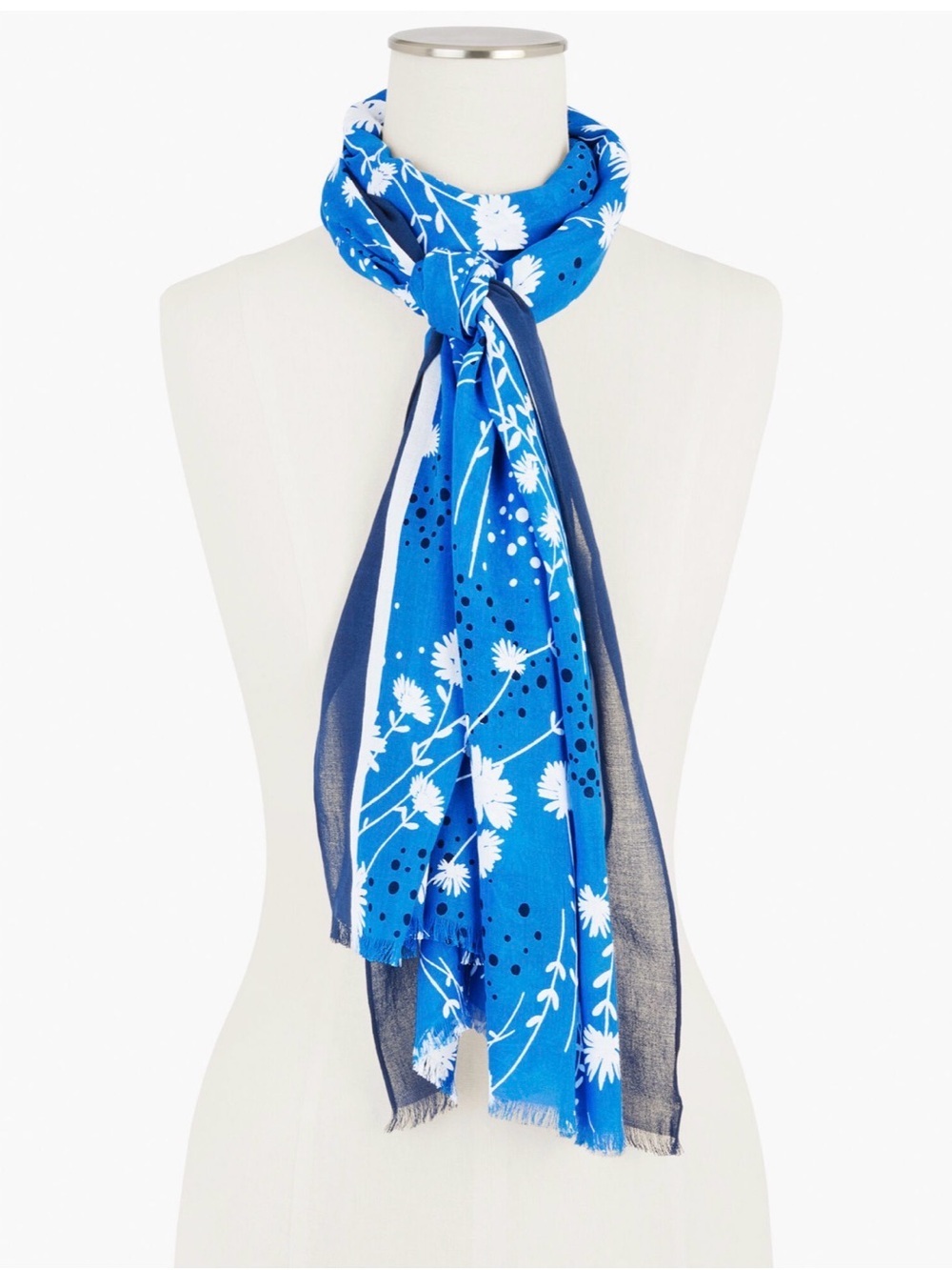 Talbots Blue and White Dancing Floral Lightweight Scarf new w tags